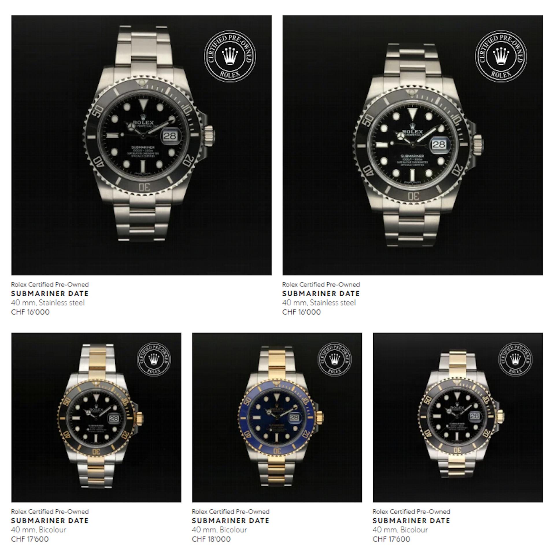 寶齊萊官網列出的勞力士原廠認證中古錶(Source:Bucherer) 寶齊萊官網列出的勞力士原廠認證中古錶(Source:Bucherer)