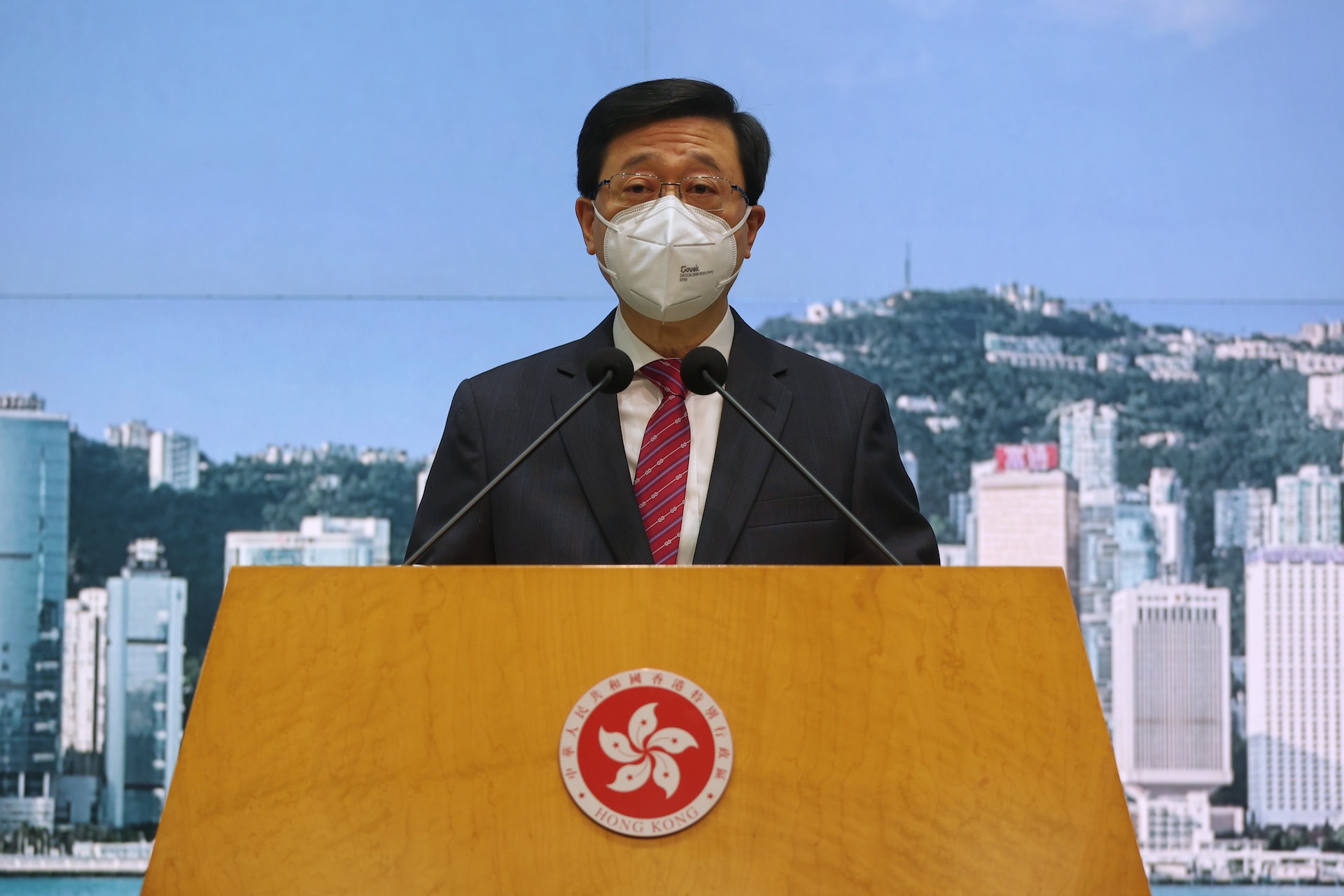 李家超出席行會前記者會。(張浩維攝) 李家超出席行會前記者會。(張浩維攝)