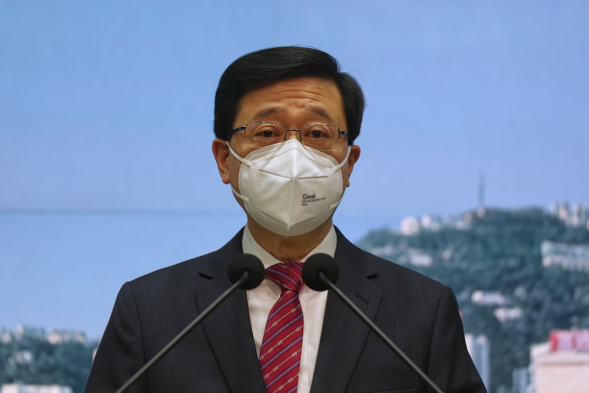 李家超出席行會前記者會。(張浩維攝) 李家超出席行會前記者會。(張浩維攝)