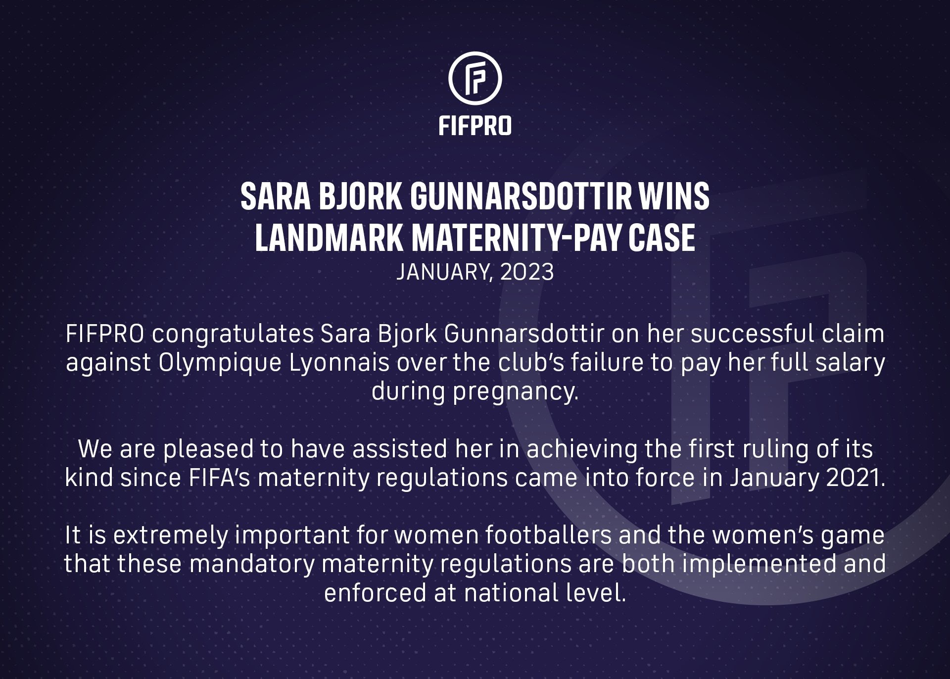 國際職業足球員協會（FIFPRO）為碧玉成功爭取應有權益，為懷孕女子職業足球員踏出重要一步。（Twitter）