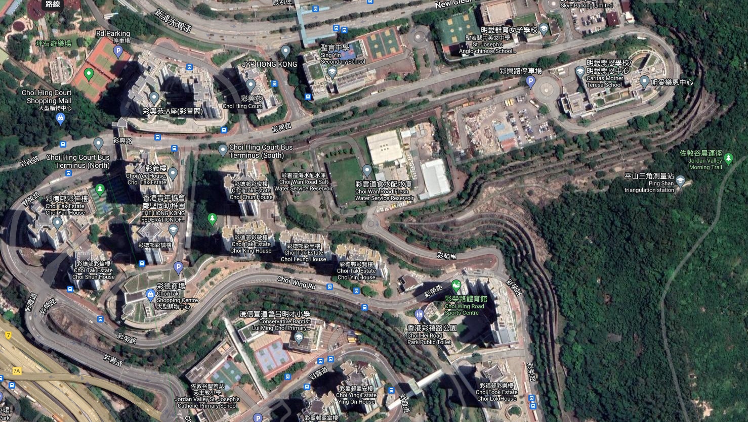 黃大仙用地鄰近彩盈、彩德和彩福三個新屋邨。（Google Map截圖）