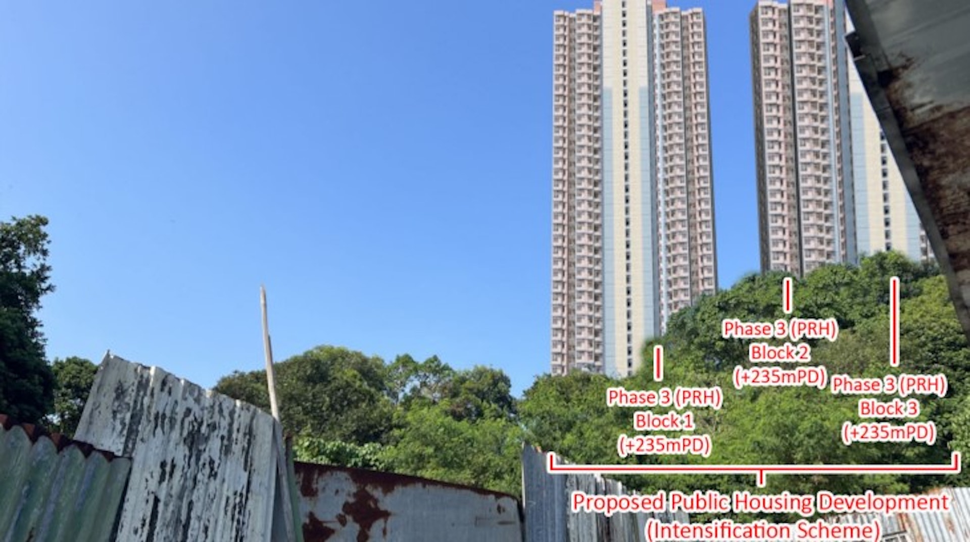 每幢公營房屋樓高50層至60層,涉約7250伙。(模擬圖/城規會資料) 每幢公營房屋樓高50層至60層,涉約7250伙。(模擬圖/城規會資料)