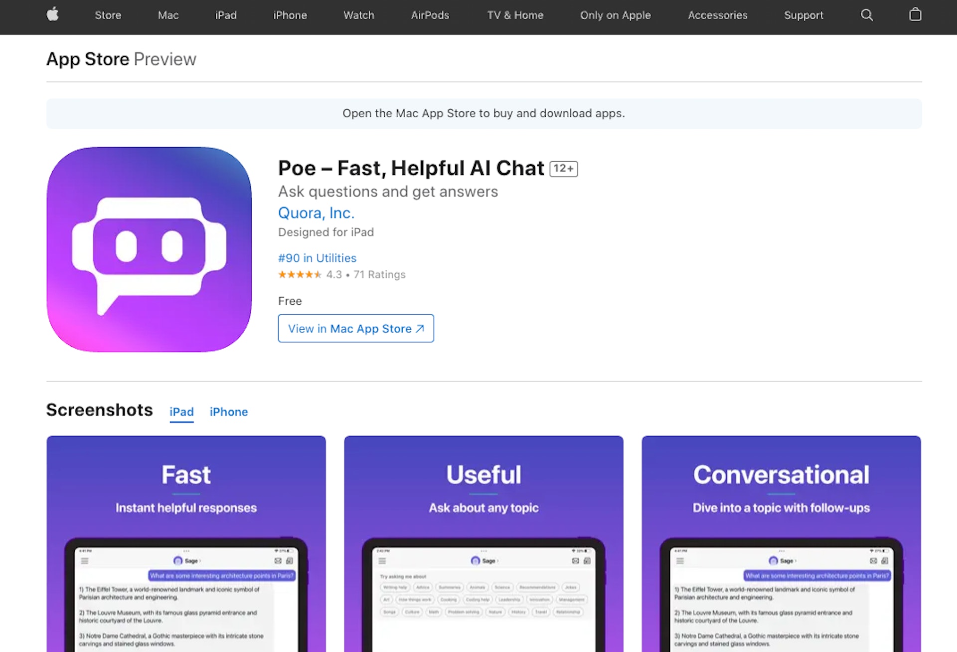 Poe 暫時只支援 iPhone 及 iPad、在 App Store 才可以下載安裝 Poe 暫時只支援 iPhone 及 iPad、在 App Store 才可以下載安裝