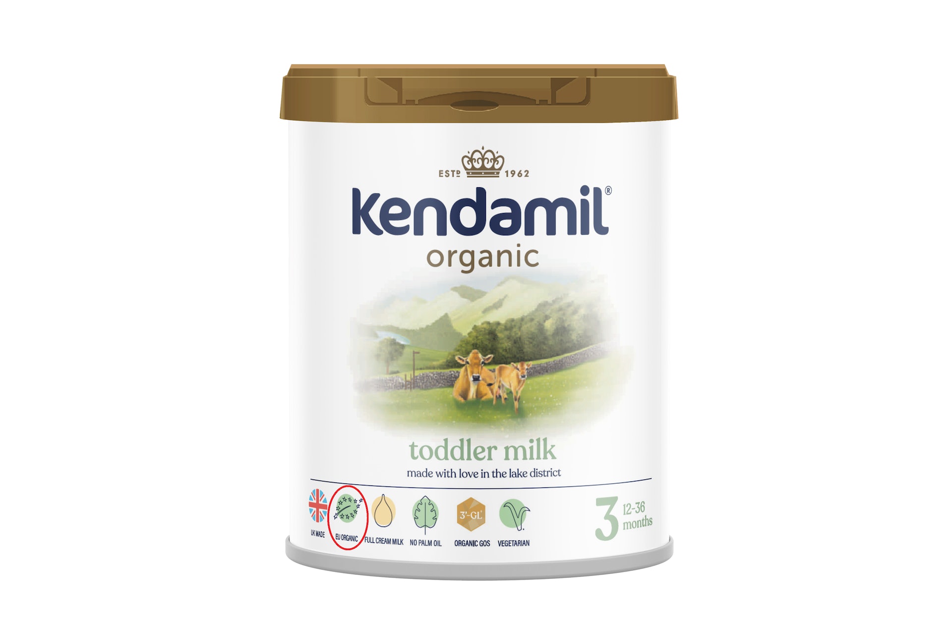 要快捷分辨出真正有機配方奶粉，當然要留意產品標籤上是否印有國際認可的標誌，Kendamil的配方奶粉已獲得嚴格的歐盟有機認證，媽媽們信心之選．（圖片：Kendamil）