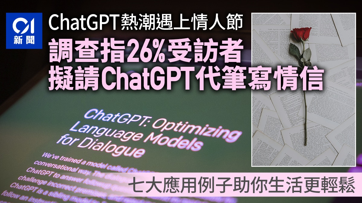 情人節︱26%人擬用ChatGPT寫情信 盤點AI程式更多日常生活用法