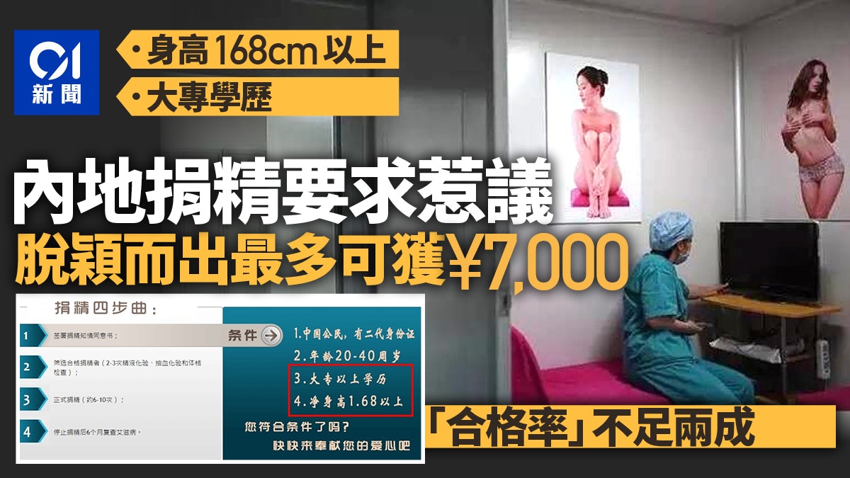 大學生捐精最多賺7千!身高須168cm惹議 工作人員:不到20%通過 大學生捐精最多賺7千!身高須168cm惹議 工作人員:不到20%通過