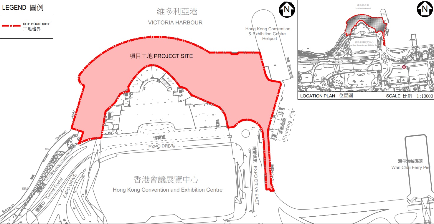 灣仔北海濱的「慶典主題區」位處會展對出的填海用地，面積約1.85公頃。（文件截圖）