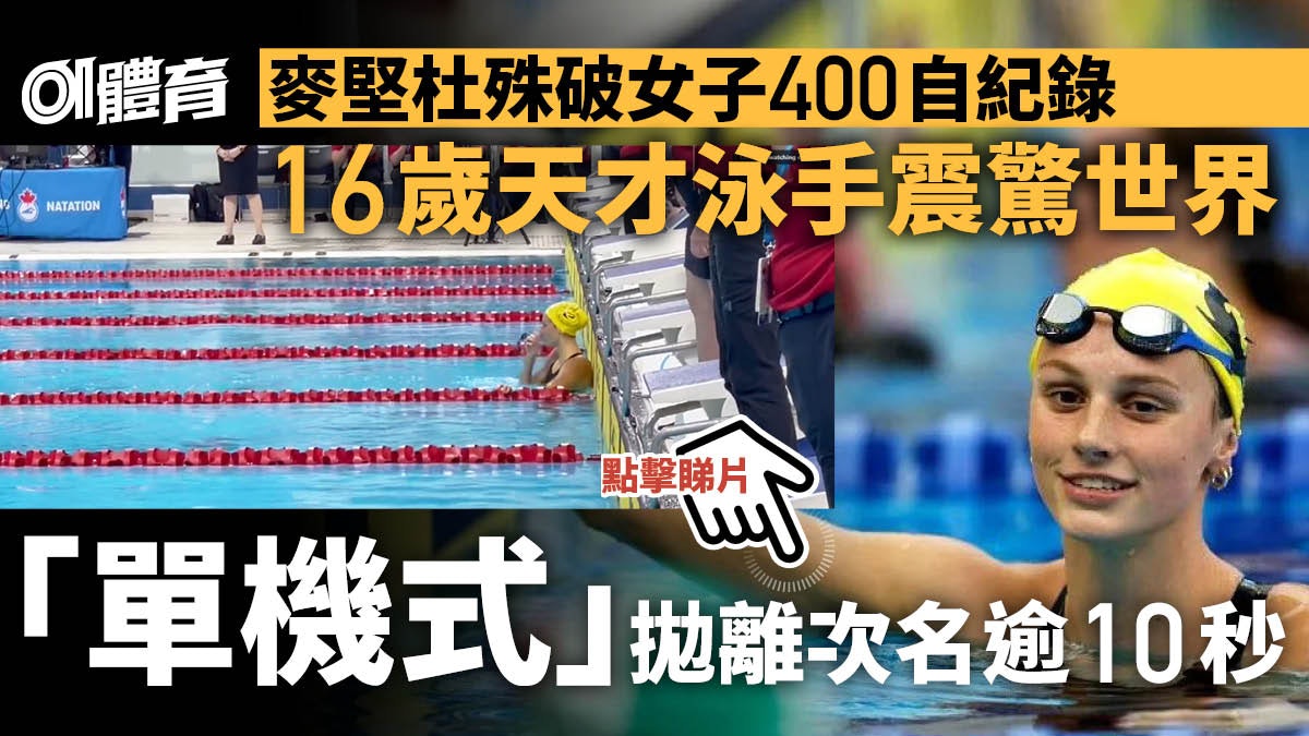 游泳|16歲天才泳手麥堅杜殊破400自由泳世界紀錄 快次名逾10秒 游泳|16歲天才泳手麥堅杜殊破400自由泳世界紀錄 快次名逾10秒
