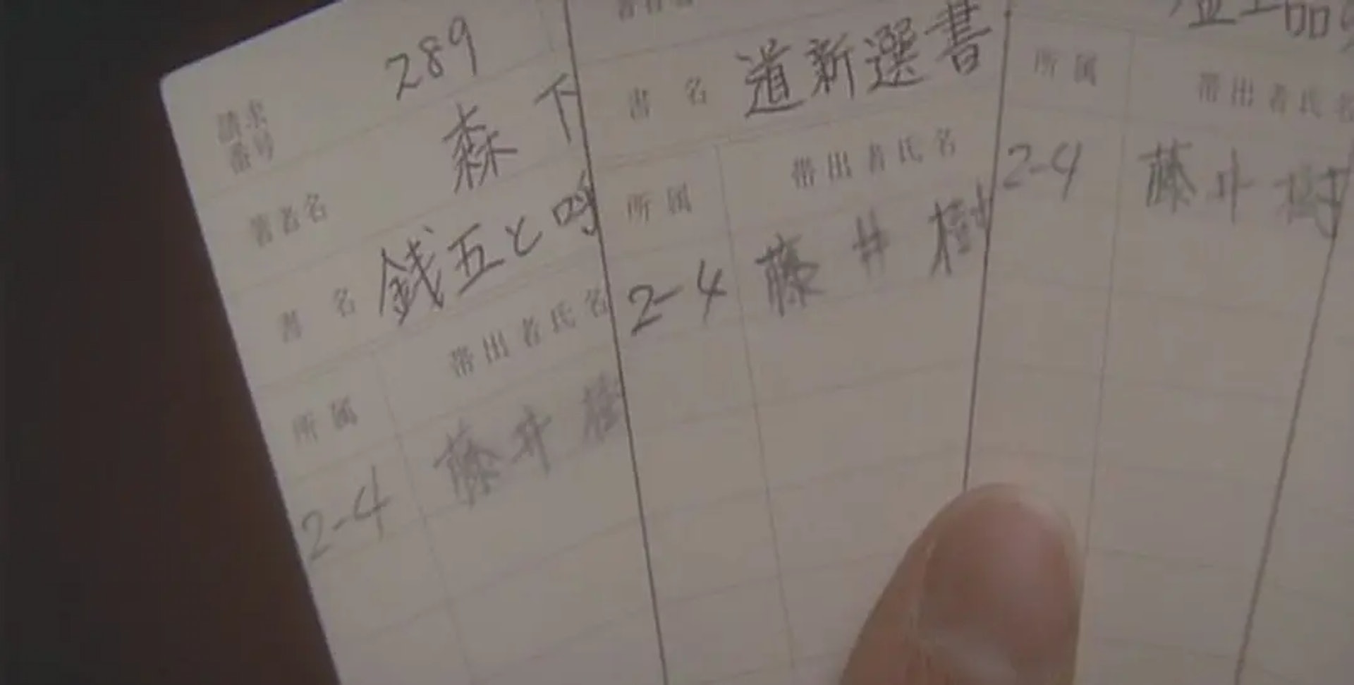 圖書借閱單(《情書》劇照) 圖書借閱單(《情書》劇照)