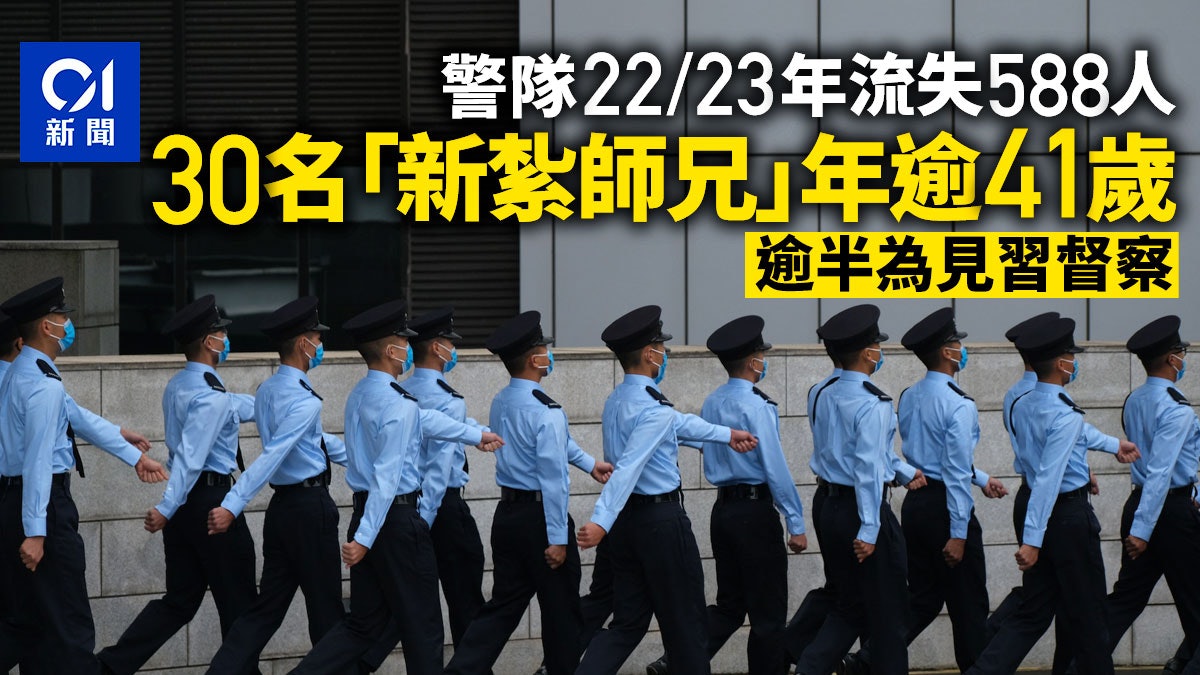 警隊22/23年流失588人 30名「新紮師兄」年逾41歲逾半為見習督察 警隊22/23年流失588人 30名「新紮師兄」年逾41歲逾半為見習督察