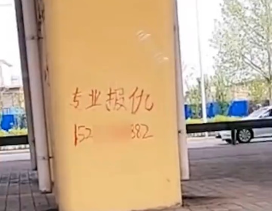 河北唐山街頭出現「專業報仇」等廣告。（影片截圖）