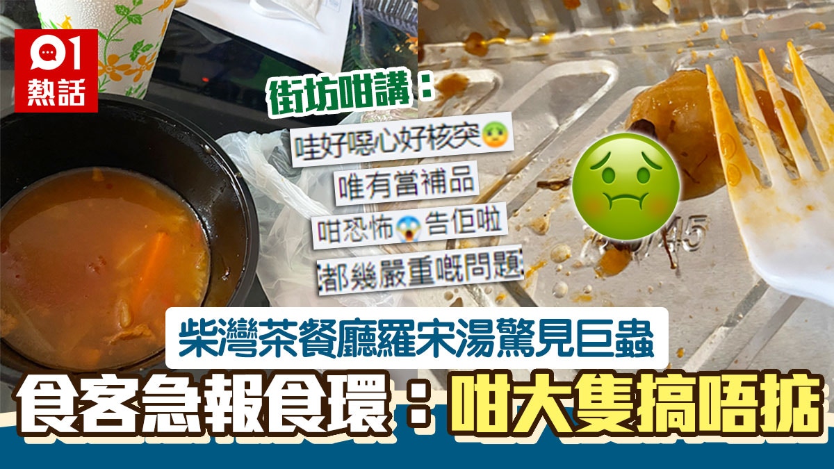 茶餐廳外賣羅宋湯驚見巨型昆蟲！食客飲到一半先發現：尾指咁大隻