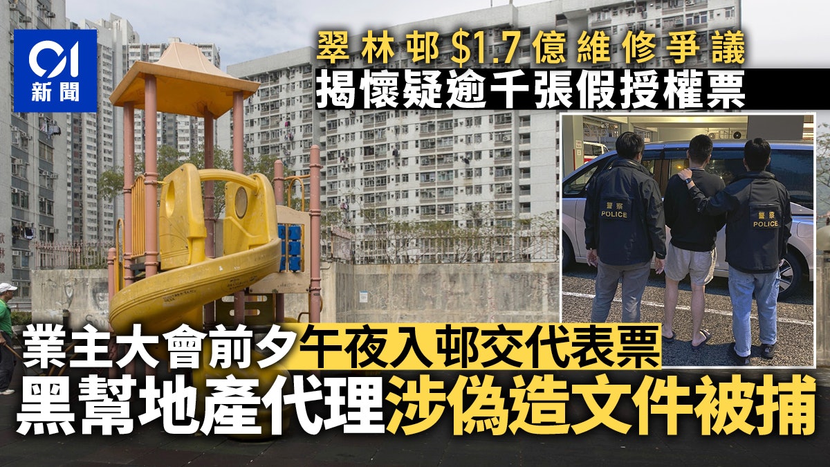 翠林邨維修爭議|黑幫地產代理午夜入邨交代表票 涉偽造文件被捕 翠林邨維修爭議|黑幫地產代理午夜入邨交代表票 涉偽造文件被捕