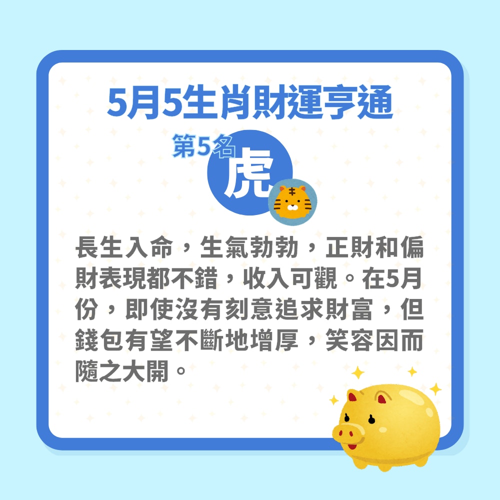 5月5大生肖財運亨通（01製圖）