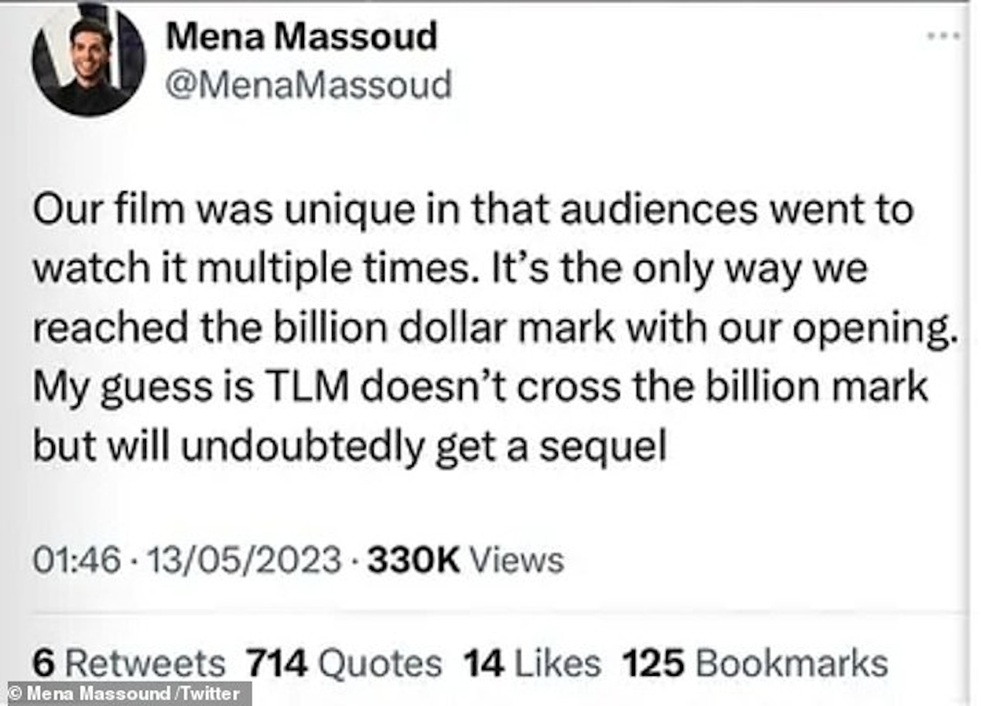 Mena Massoud在Twitter踩《小魚仙》引起公憤。(網上圖片) Mena Massoud在Twitter踩《小魚仙》引起公憤。(網上圖片)