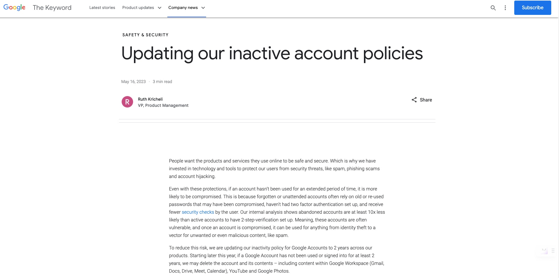 這一類Google帳號將被永久刪除、這7項要求要滿足任一方可避免