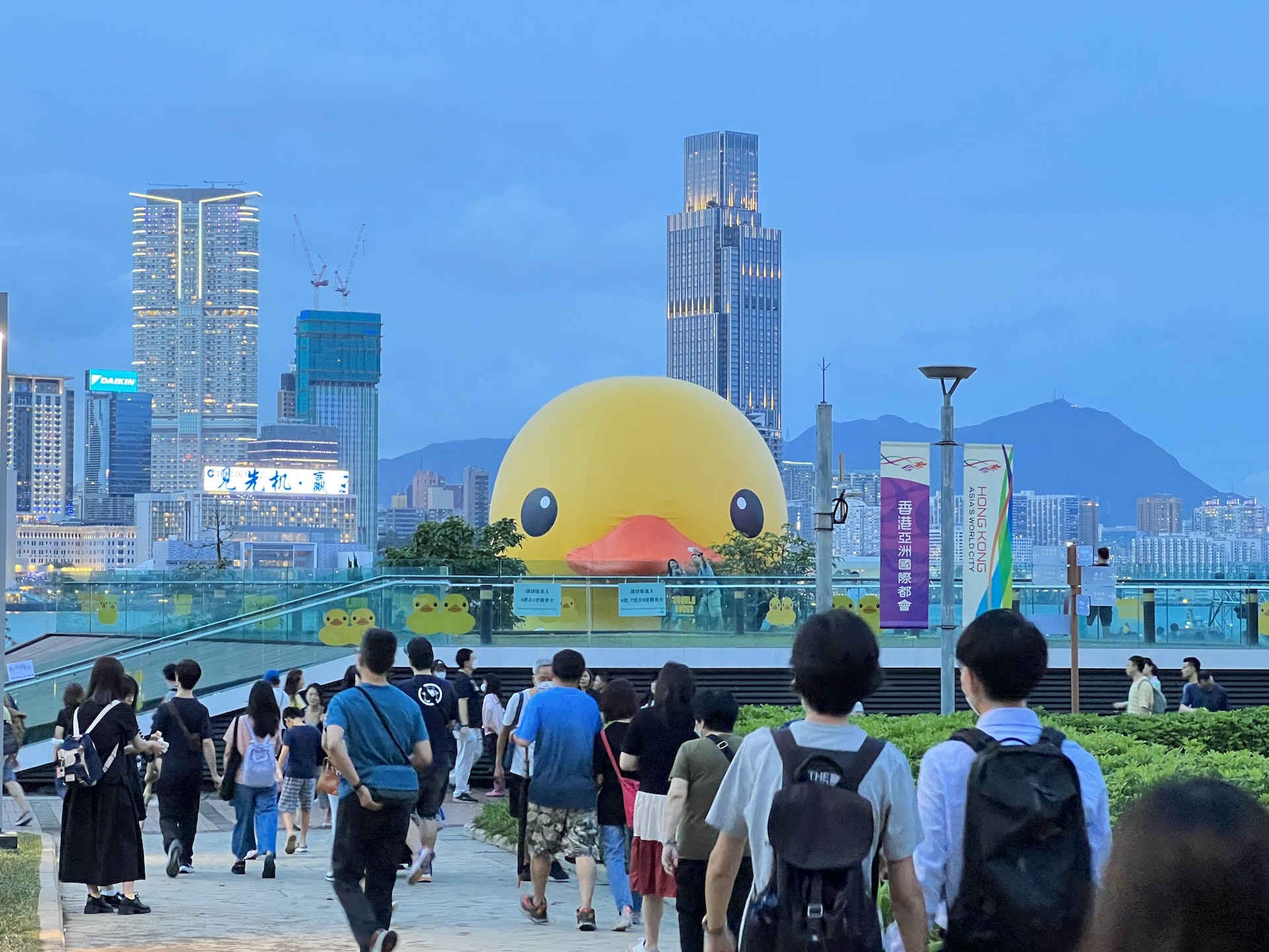 雖然只餘下一隻黃鴨,但仍有不少市民到場,把握最後機會抓住鴨子尾巴。(馬煒傑攝) 雖然只餘下一隻黃鴨,但仍有不少市民到場,把握最後機會抓住鴨子尾巴。(馬煒傑攝)