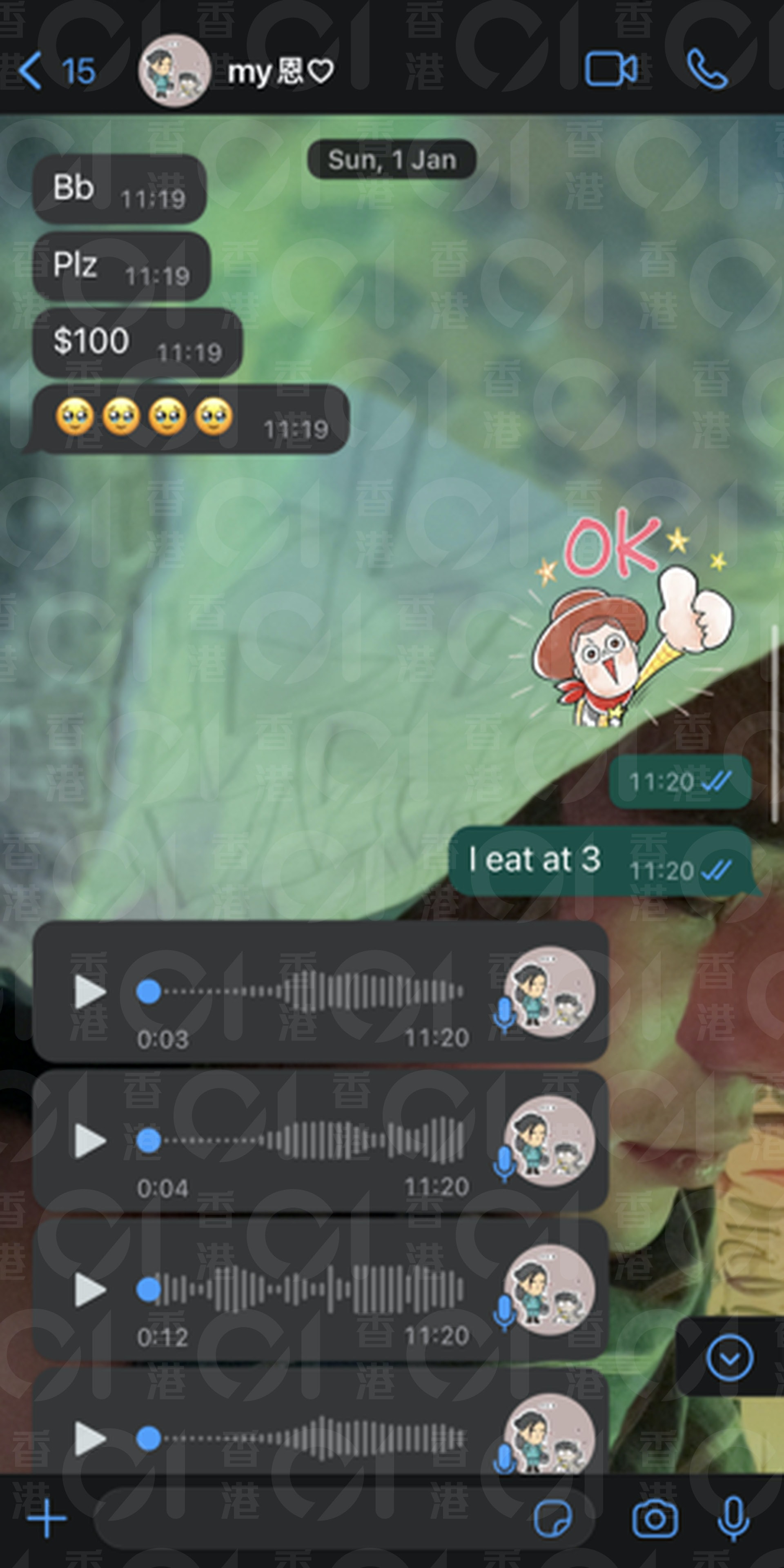 今年1月Nathan向Jessie 100蚊 (受訪者提供照片) 今年1月Nathan向Jessie 100蚊 (受訪者提供照片)