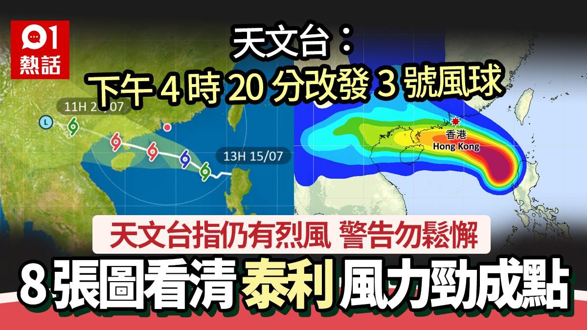 颱風泰利│天文台:下午4時20分改發3號風球 仍有烈風警告勿鬆懈