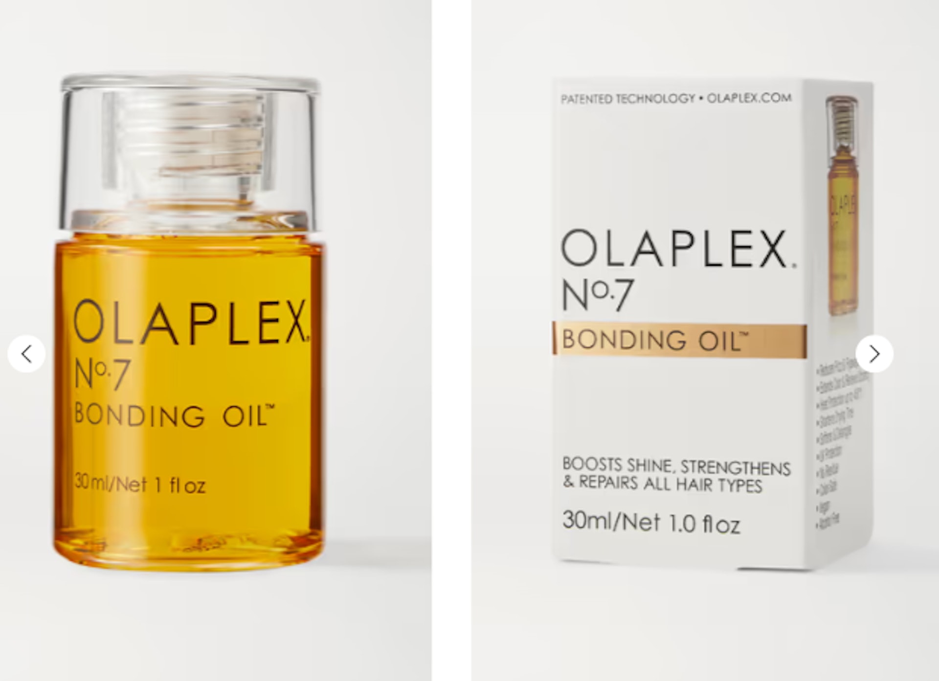 Olaplex 的產品均經悉心研發，專為修護日常造型、環境因素和歲月對髮絲帶來的損傷而生。這款 “Bonding Oil™” 頭髮修護精油質地輕盈，富含滋養成分，可有效撫平毛糙碎髮，同時有防曬和熱防護功效。只需每次取用幾滴，長久使用，便可收穫更為柔軟健康的髮質。