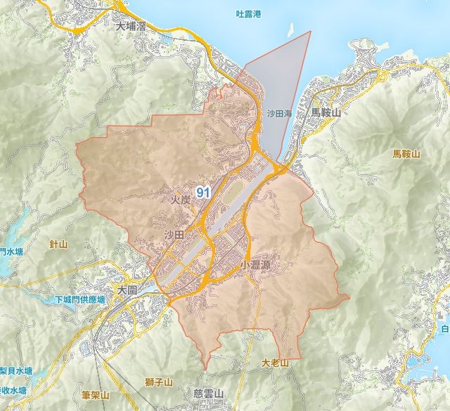 91校網的範圍地圖。（香港政府地理資訊地圖截圖）
