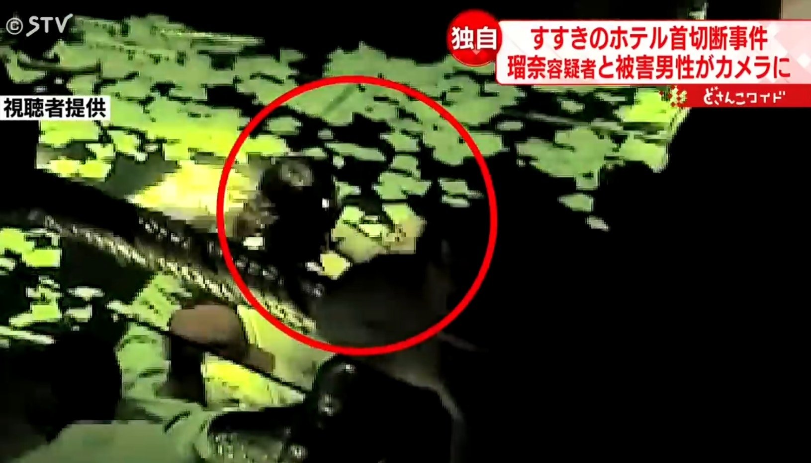 日媒近日公布田村瑠奈在夜店搂抱死者的画面，两人状似亲密，当时她的父亲也在场。（YouTube@STVニュース北海道）
