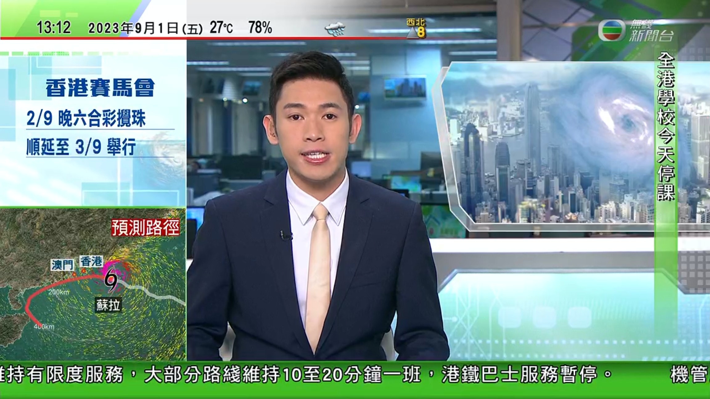 颱風蘇拉︱TVB靚仔主播報風暴消息網民：望到佢個心已經打緊風