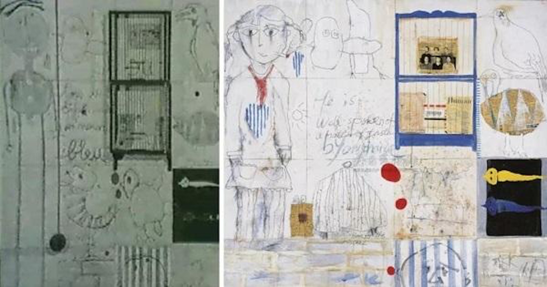左:比利時藝術家西爾萬的作品,1989年創作;右:葉永青的作品,1999年創作。(《澎湃新聞》) 左:比利時藝術家西爾萬的作品,1989年創作;右:葉永青的作品,1999年創作。(《澎湃新聞》)