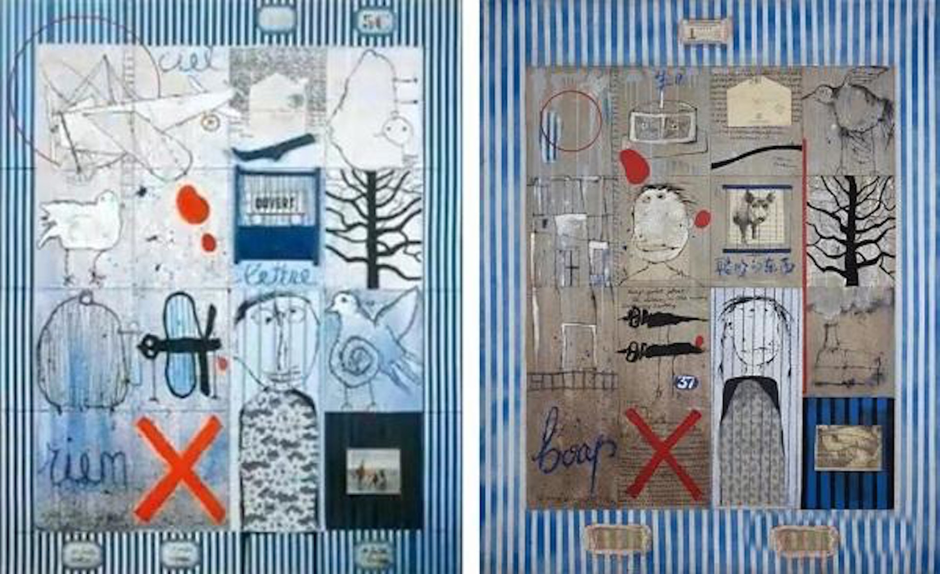 左:比利時藝術家西爾萬的作品,1990年創作;右:葉永青的作品,1994年創作。(《澎湃新聞》) 左:比利時藝術家西爾萬的作品,1990年創作;右:葉永青的作品,1994年創作。(《澎湃新聞》)