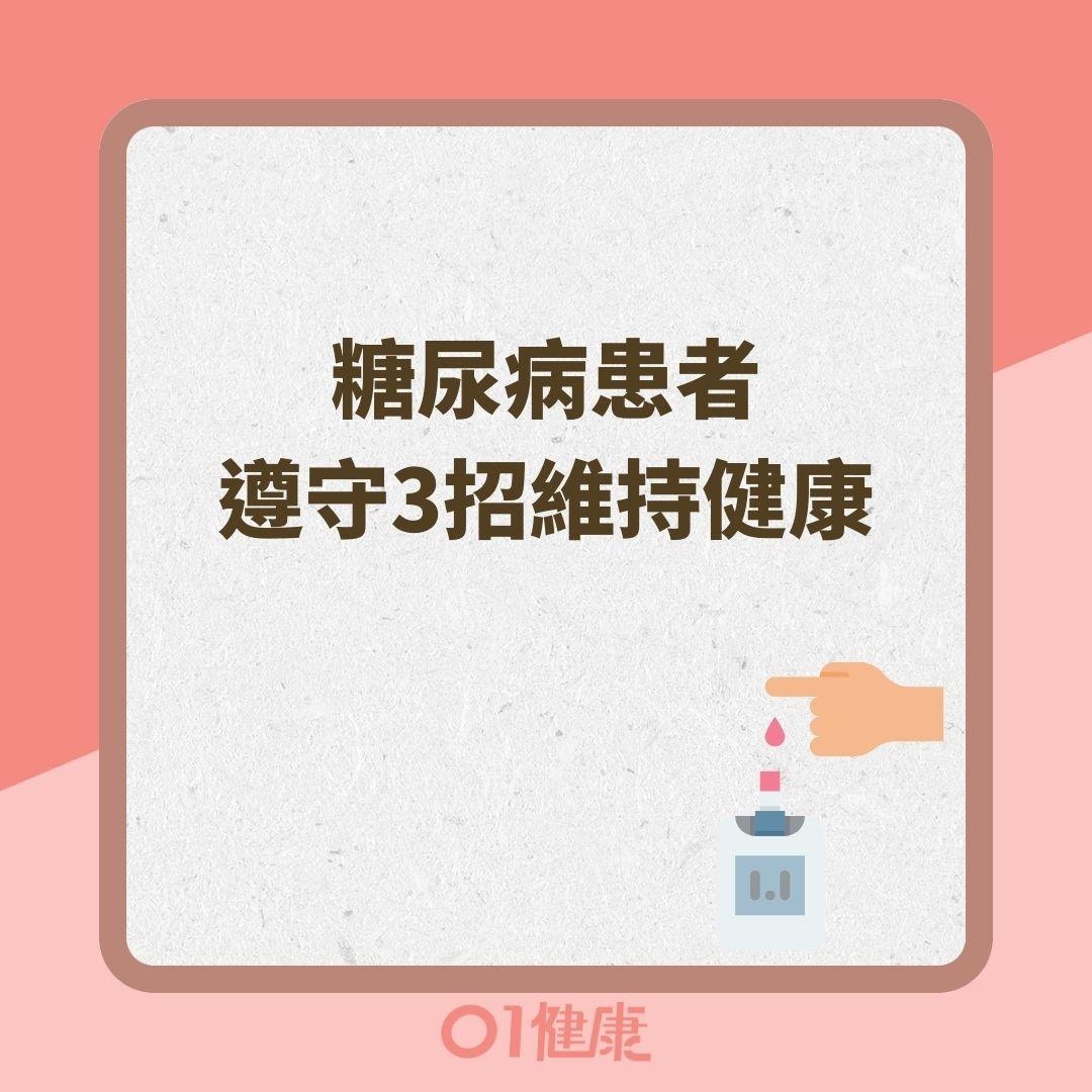 糖尿病患者遵守3招維持健康（01製圖 ）