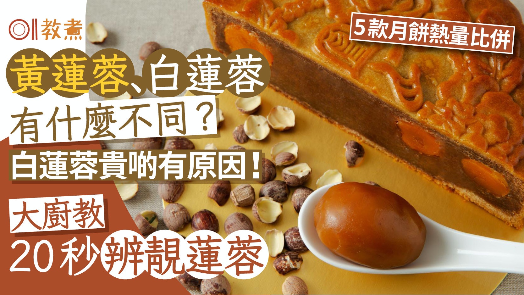 月餅|黃蓮蓉/白蓮蓉如何分?大廚教20秒辨靚蓮蓉 附5款月餅熱量 月餅|黃蓮蓉/白蓮蓉如何分?大廚教20秒辨靚蓮蓉 附5款月餅熱量