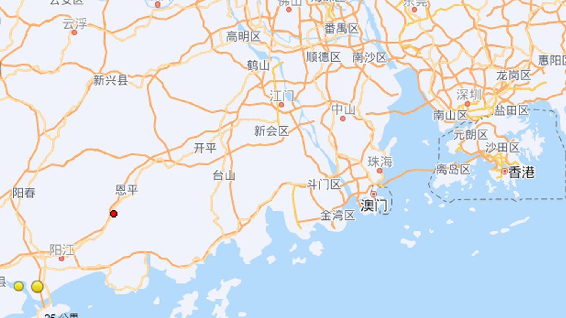 香港天文台接獲超過100名市民報告,表示感到輕微震動,震動維持數秒。(中國地震網截圖) 香港天文台接獲超過100名市民報告,表示感到輕微震動,震動維持數秒。(中國地震網截圖)