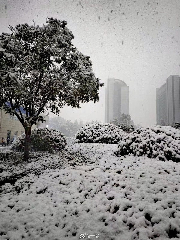 陝西省西安今（11）日清晨迎來初雪，然而伴隨皚皚雪霜的，同樣還有陣陣雷聲，反常現象嚇壞不少網民。（微博）