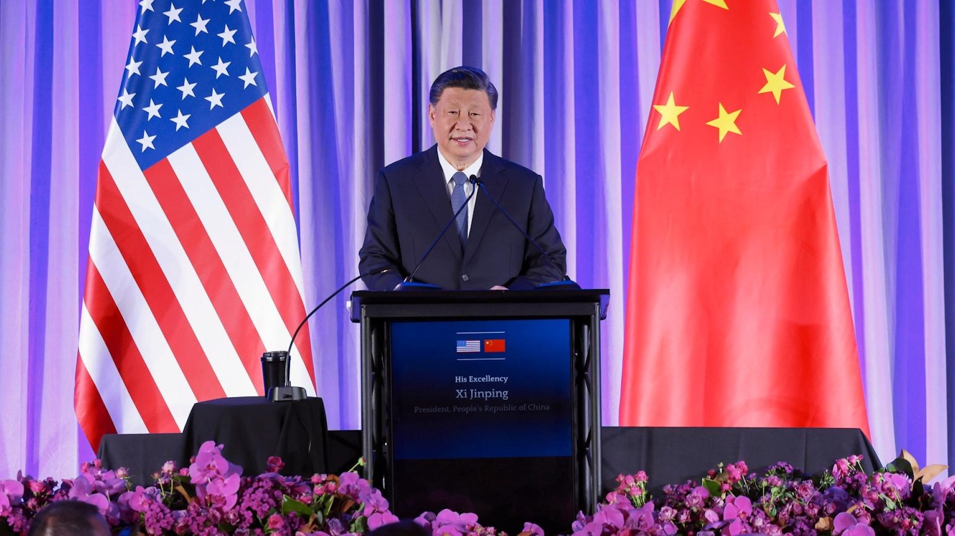 習近平訪美・中美關係:圖為2023年11月15日中國國家主席習近平在美國三藩市出席美國友好團體聯合舉行的歡迎宴會。(新華社) 習近平訪美・中美關係:圖為2023年11月15日中國國家主席習近平在美國三藩市出席美國友好團體聯合舉行的歡迎宴會。(新華社)