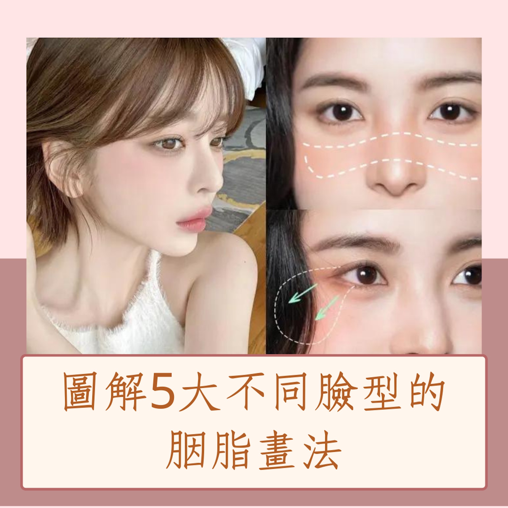 圖解5大不同臉型的胭脂畫法(IG@taeri__taeri、小紅書@毛戈平形象設計藝術;01製圖) 圖解5大不同臉型的胭脂畫法(IG@taeri__taeri、小紅書@毛戈平形象設計藝術;01製圖)