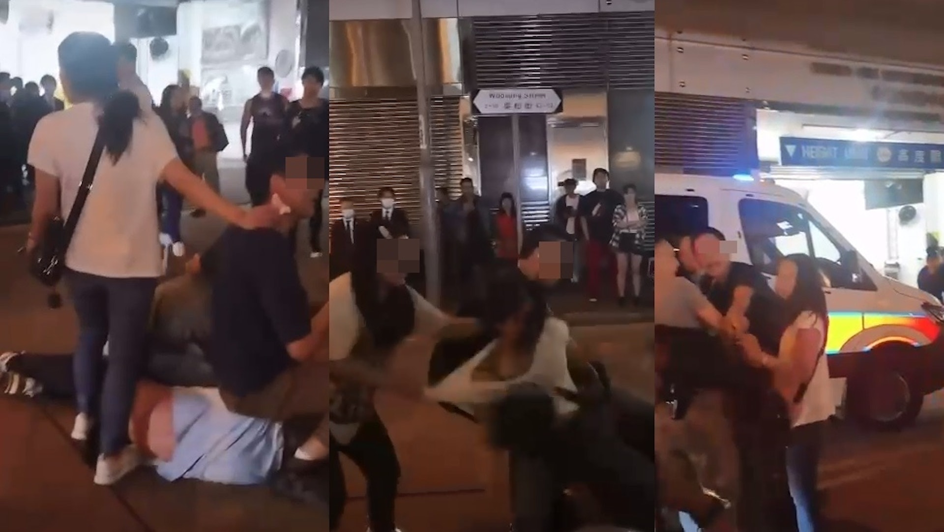 佐敦一名男子上周日(12月10日)在吳松街被兩男一女制服在地,上身被坐住動彈不得,原來較早前4人因吸煙問題起糾紛。(網上片段截圖)