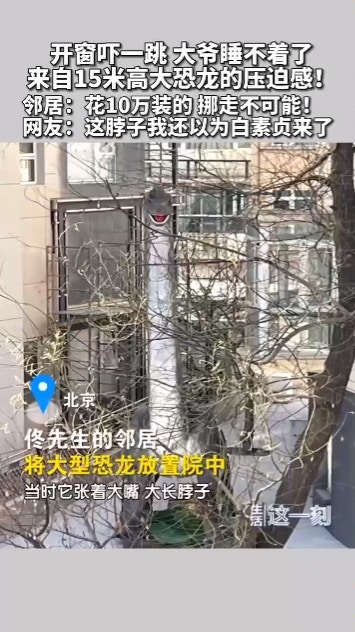 大陸北京有家長因為孩子喜歡恐龍，大手筆花了10萬元人民幣，買了一尊高15米的腕龍模型！（微博截圖 / @時間視頻）