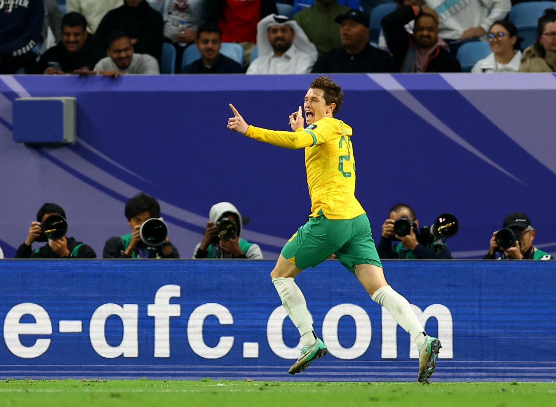 亞洲盃八強，澳洲憑奇治葛雲（Craig Goodwin）在上半場尾段的入球，以1比0領先韓國。（Reuters）