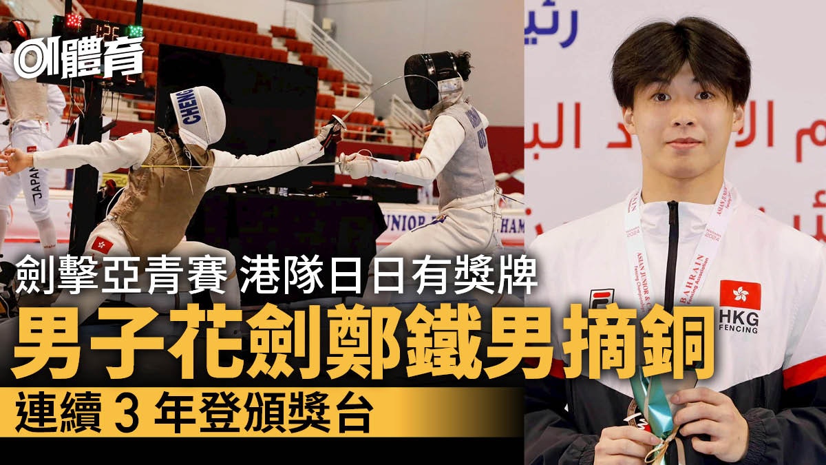 劍擊亞青賽|港隊續強勢 鄭鐵男花劍摘銅 連續3年登頒獎台 劍擊亞青賽|港隊續強勢 鄭鐵男花劍摘銅 連續3年登頒獎台
