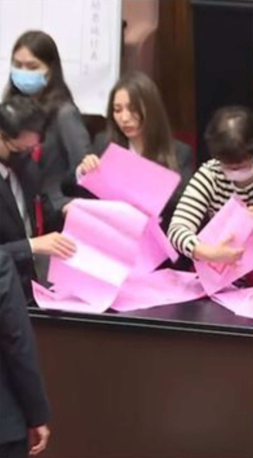 台灣早前舉行立法院第11屆正副院長選舉，一名蓋章的正妹引起注意，還被媒體人黃揚明封為「立院林襄」，IG也被網友神出。（立法院直播截圖）