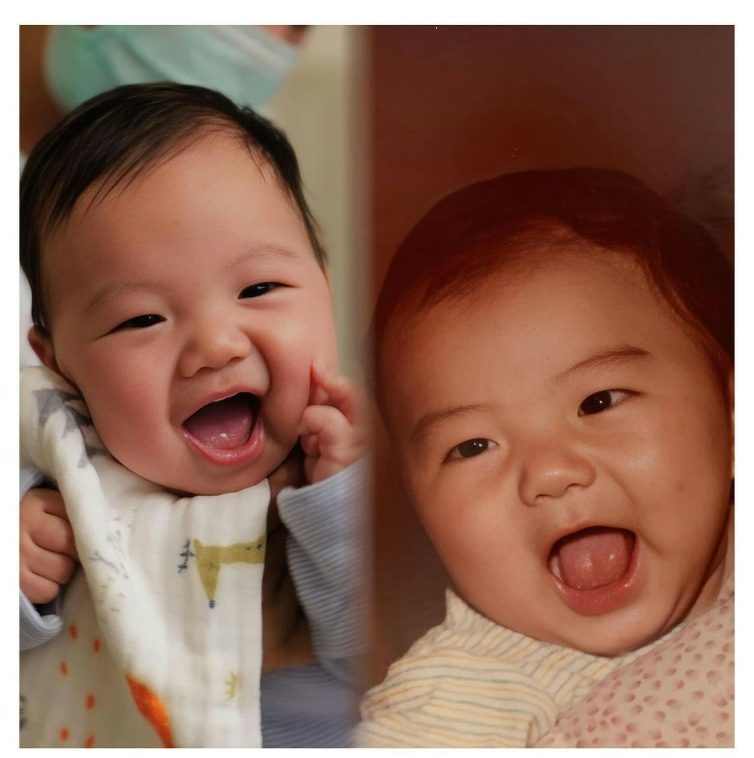 袁伟豪曾分享自己BB时候的相片，与儿子对比，两父子被指一样样。（IG@benontheroad）