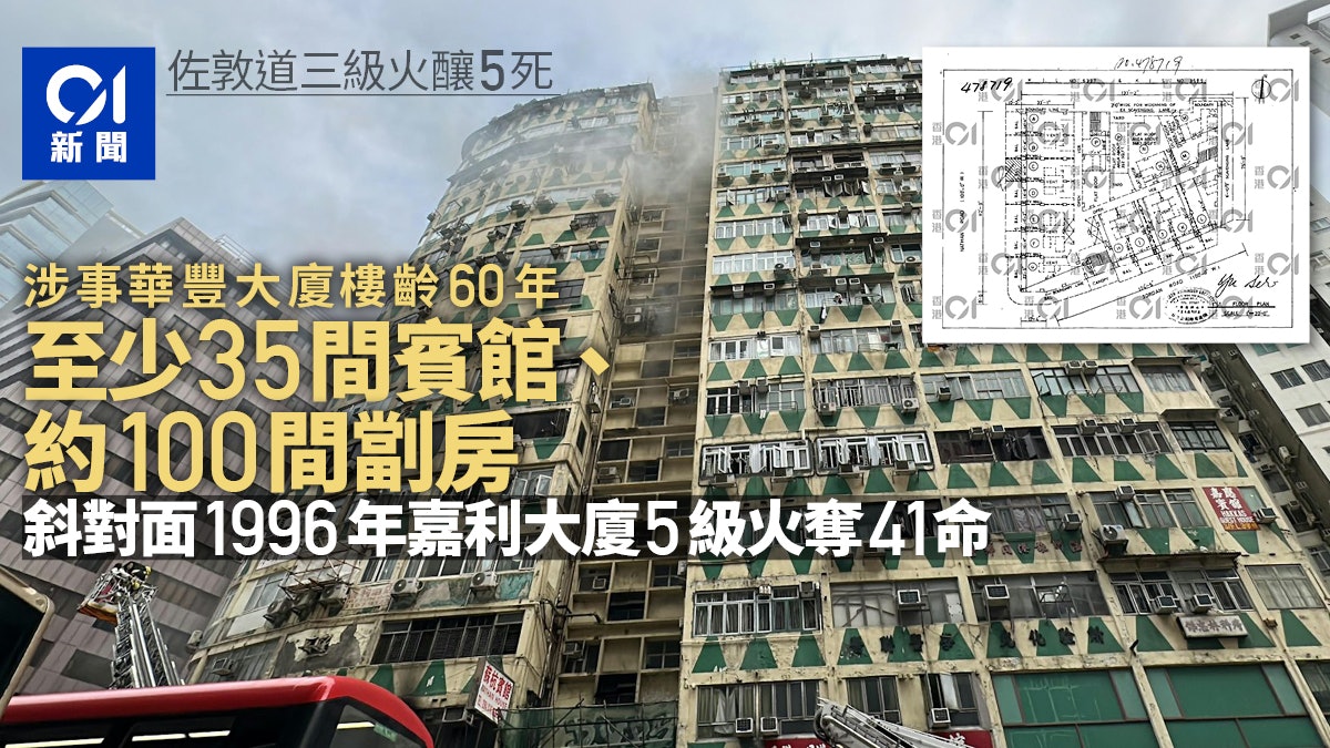 華豐大廈|60年樓齡至少35間賓館 斜對面1996年嘉利大廈火奪41命 華豐大廈|60年樓齡至少35間賓館 斜對面1996年嘉利大廈火奪41命