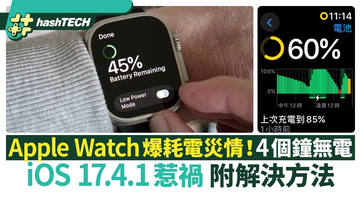 Apple Watch爆耗電災情!4個鐘就無電 iOS 17.4.1惹禍附解決方法 Apple Watch爆耗電災情!4個鐘就無電 iOS 17.4.1惹禍附解決方法