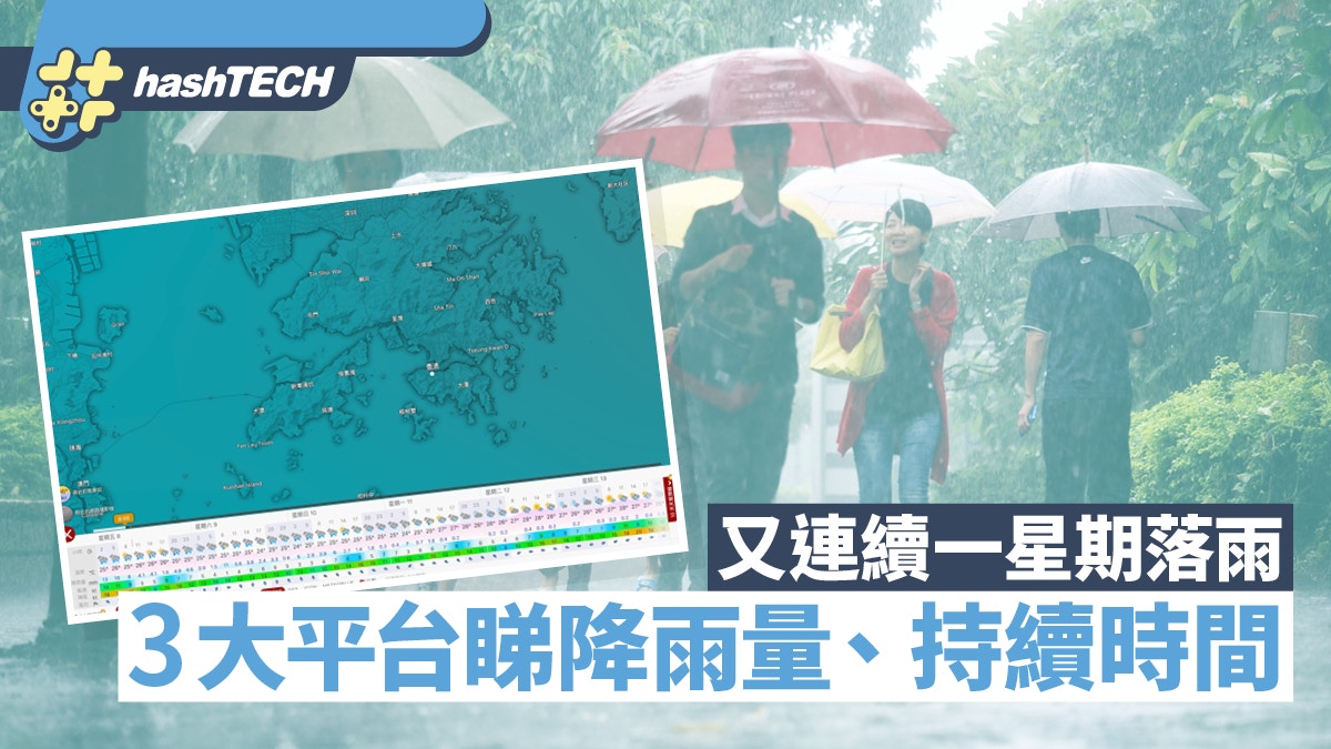黃雨｜香港連續落雨一週、天文台外3平台睇降雨量﹑預測持續時間