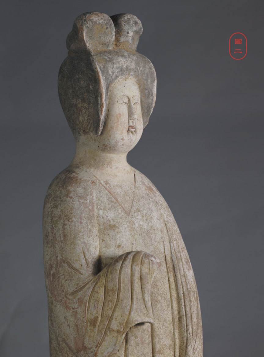 中国出土古玩】 唐代副葬品 灰陶加彩人物俑 M1105F - 唐