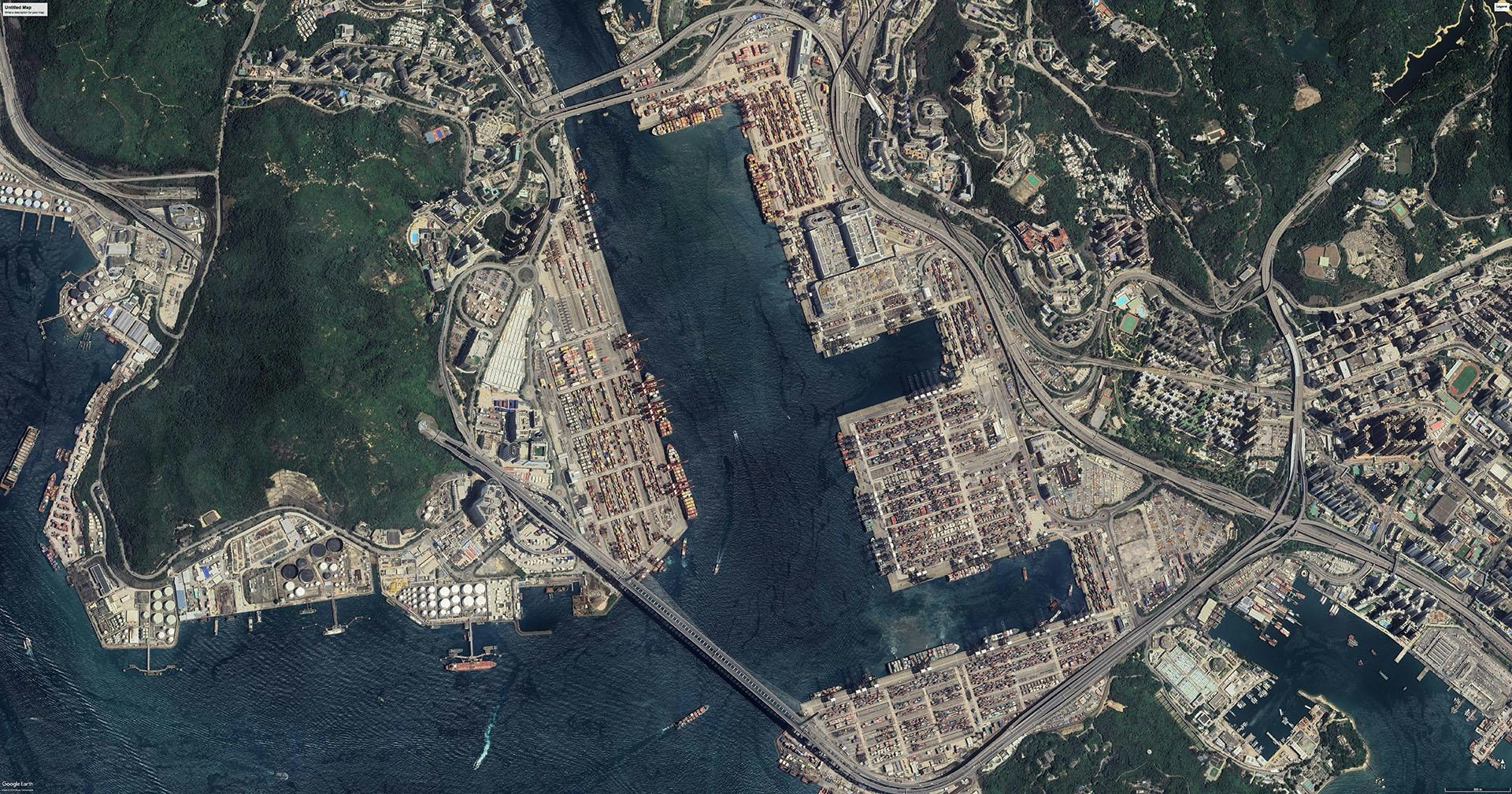 2023年6月，香港葵青货柜码头卫星图。（Google Earth）