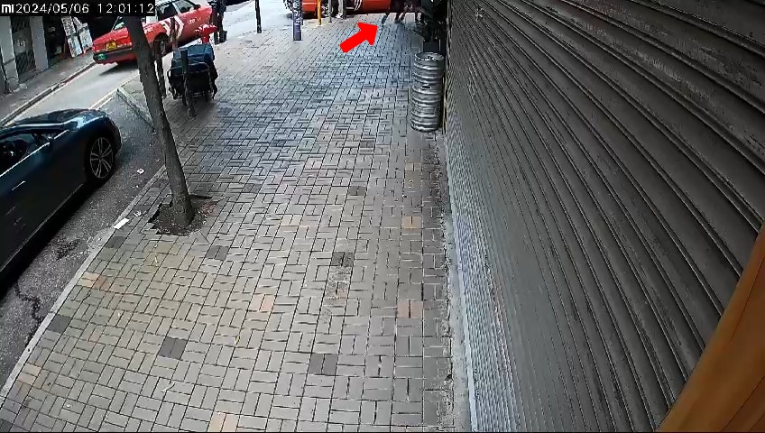 女事主被两名男子挟持转入宜昌街（箭咀示）。（附近店舖闭路电视片段截图）