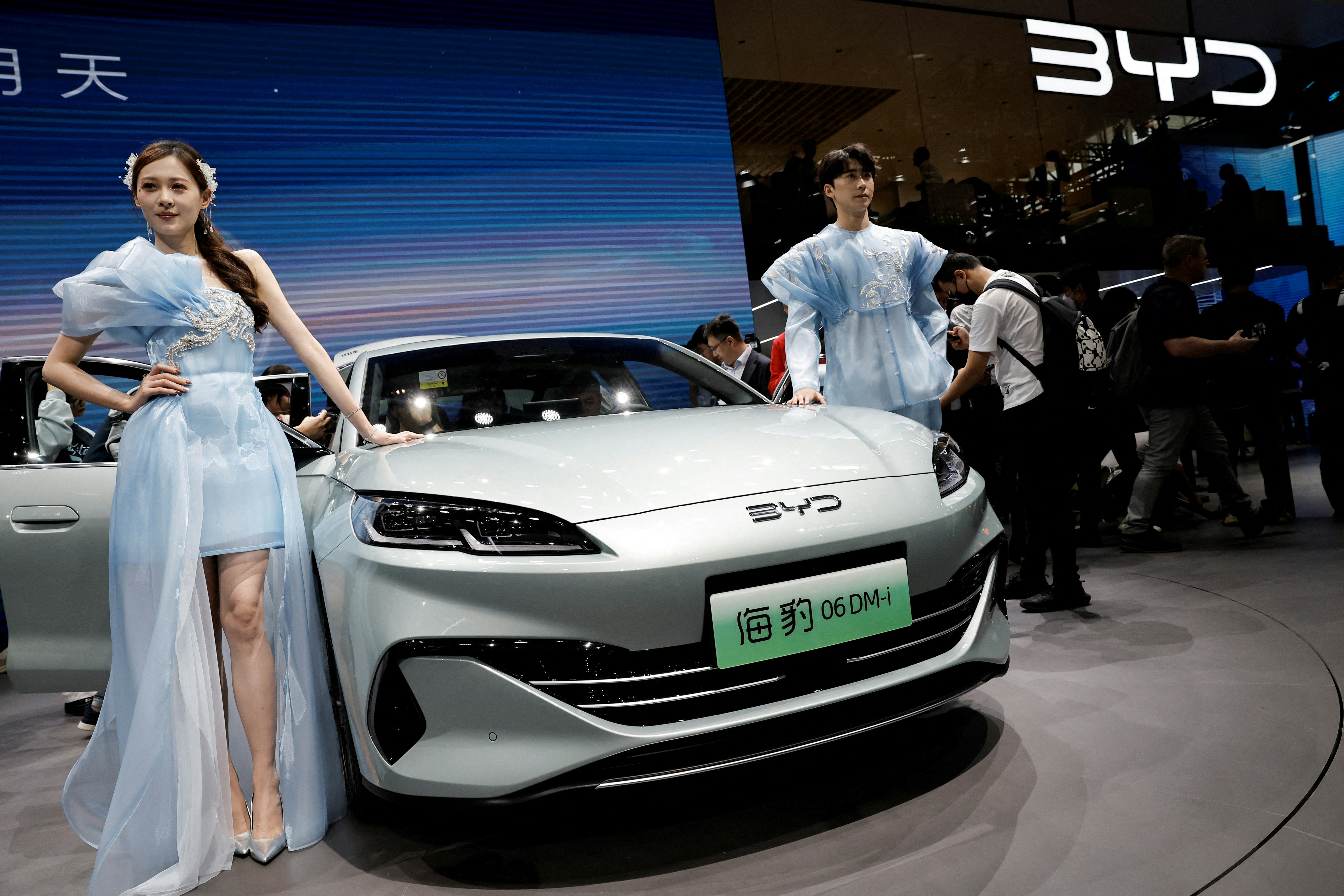圖為比亞迪新車型Seal 06 DM-i於2024年4月25日在北京國際汽車展覽會（簡稱2024北京車展）展出。（Reuters）