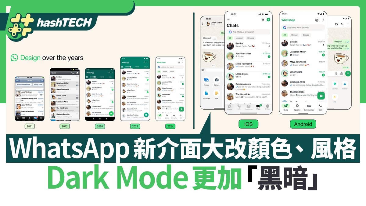 WhatsApp新介面大改顏色﹑圖示﹑外框風格　Dark Mode更加「黑」
