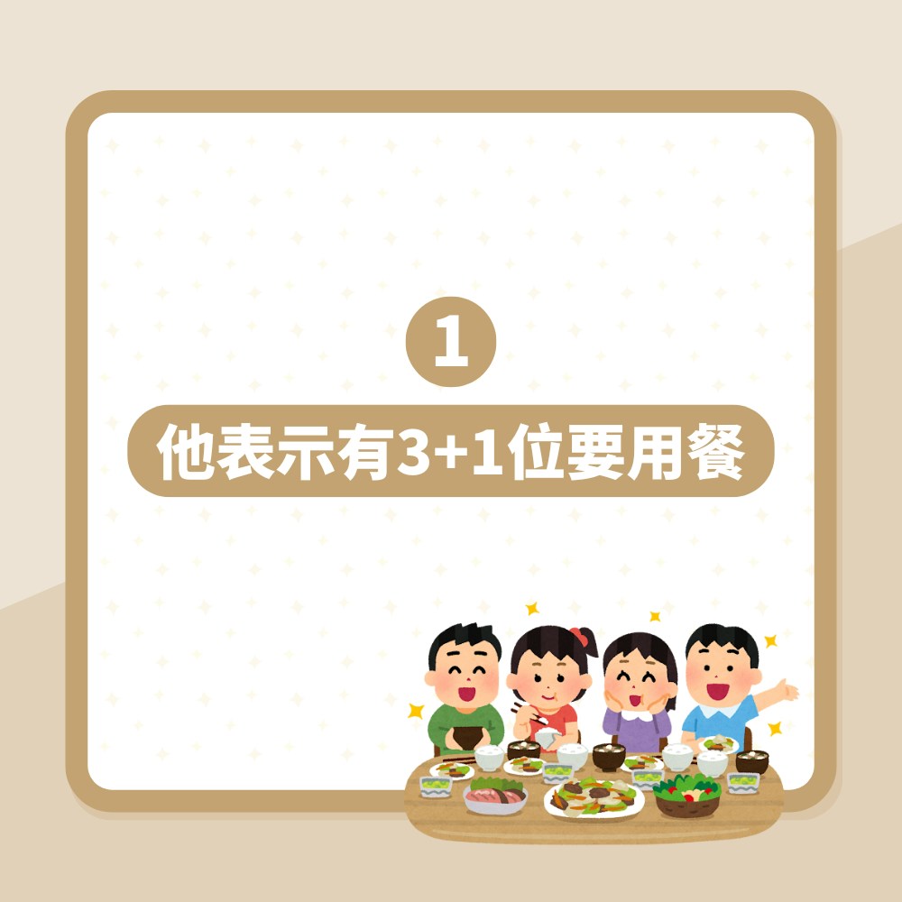 4個大人去餐廳吃飯　入座話係「3+1位」侍應感疑惑　網民：超困擾（01製圖）